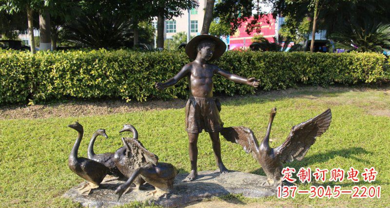 福建铜雕塑——小男孩放鸭子