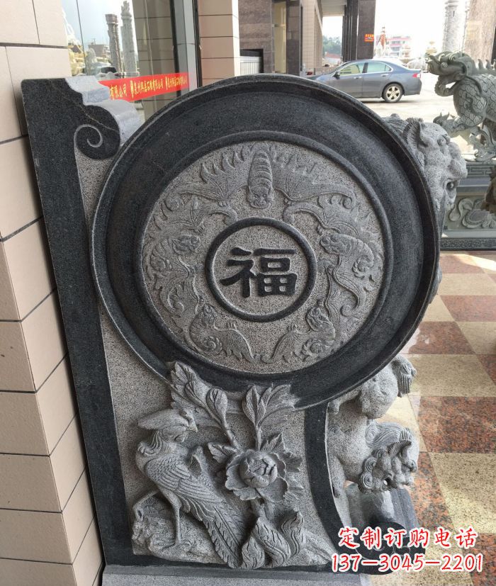 福建福字雕塑 招财门墩石抱鼓