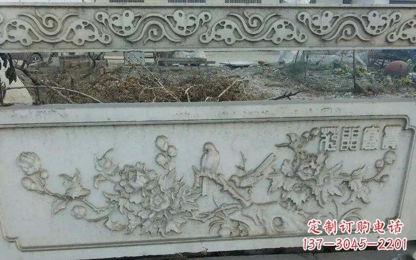 福建中领雕塑手工制作富贵花开石浮雕栏板