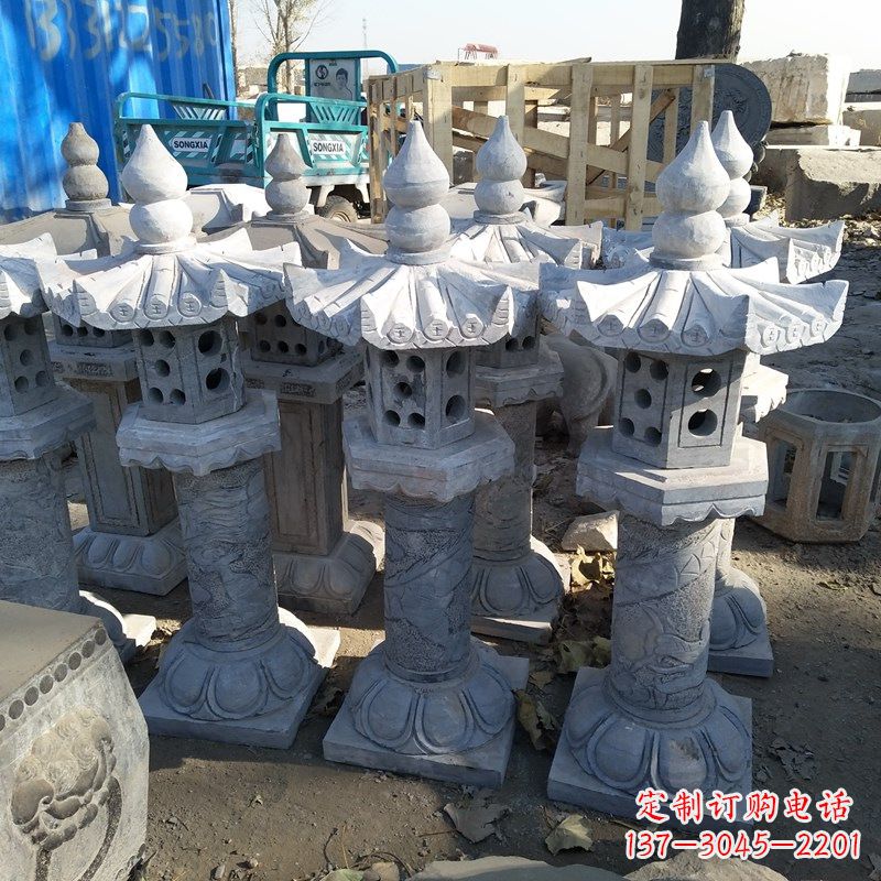福建高墩青石中式灯笼雕塑