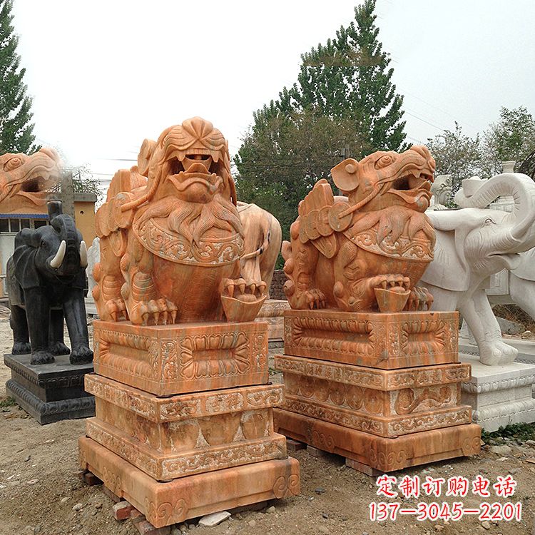 福建高墩晚霞红招财貔貅石雕