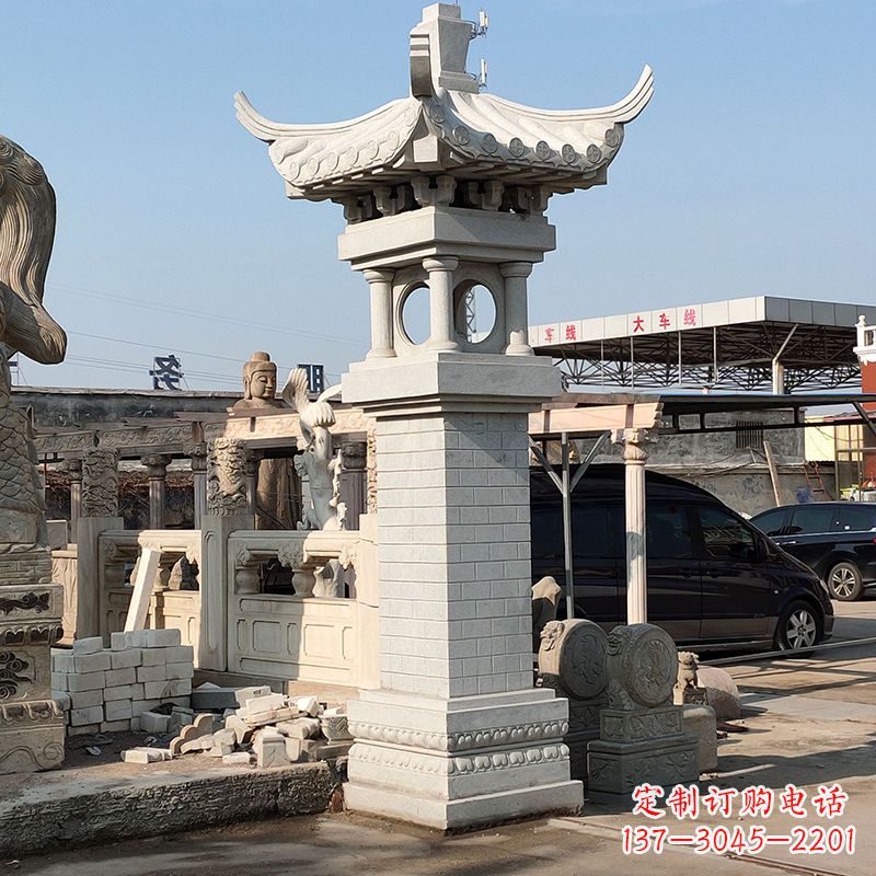 福建高墩中式石雕灯笼美观厚重的传统中国风雕塑