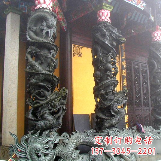 福建高浮雕龙柱铜雕塑