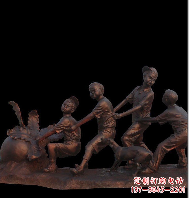 福建精美玻璃钢仿铜拔萝卜人物雕塑