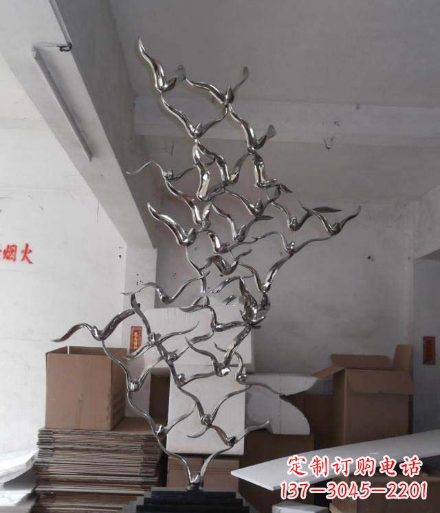 福建精致工艺 品质卓越 公园不锈钢抽象大雁雕塑