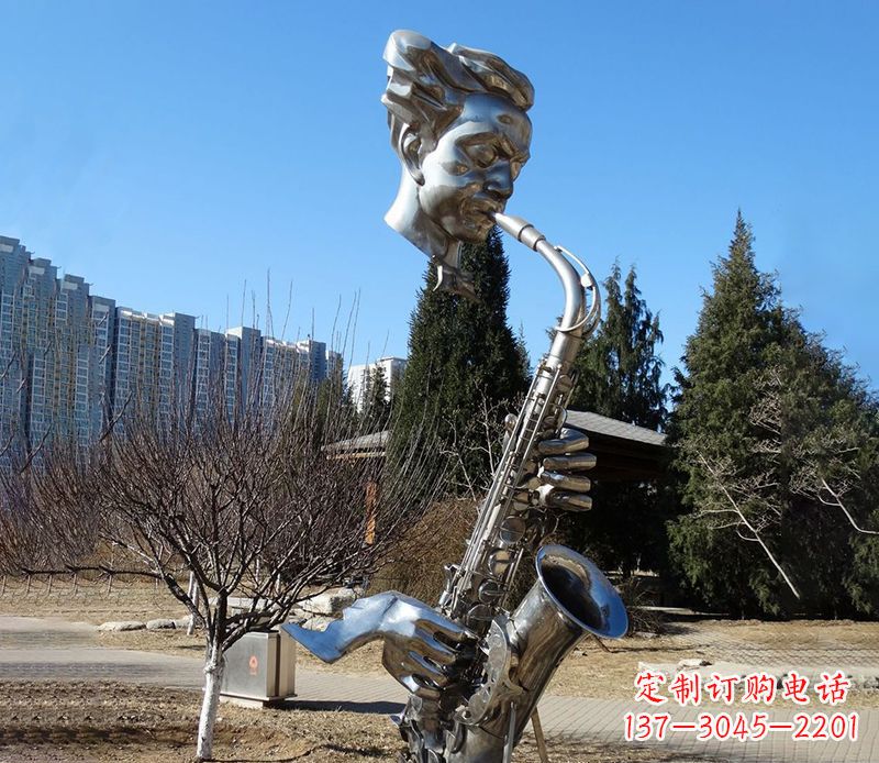 福建纪念性不锈钢萨克斯头像雕塑