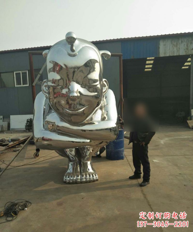 福建大型不锈钢蹲着的儿童雕塑