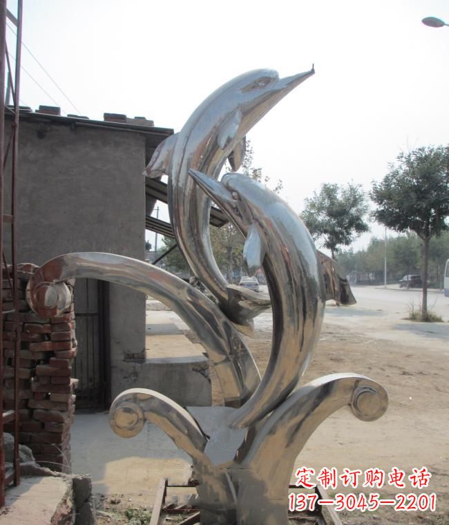 福建倾情展示——室外可靠不锈钢海豚雕塑