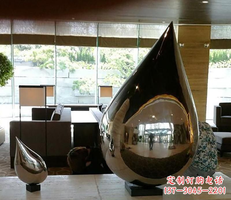 福建公园不锈钢水滴球景观雕塑