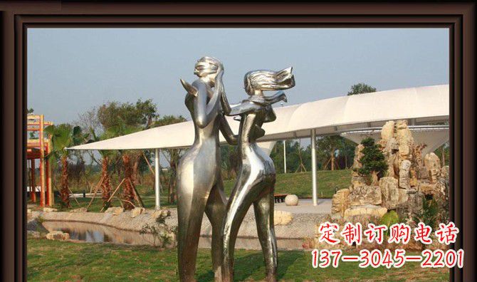 福建一对动感传情的不锈钢跳舞情侣雕塑