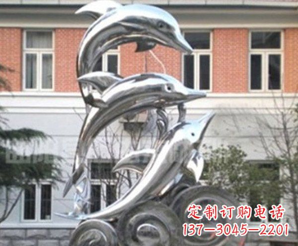 福建跳跃海豚海浪不锈钢雕塑