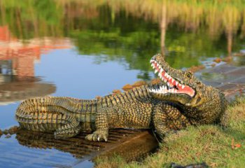 福建金钱鳄鱼雕塑改善湿地公园水景的绝佳装饰