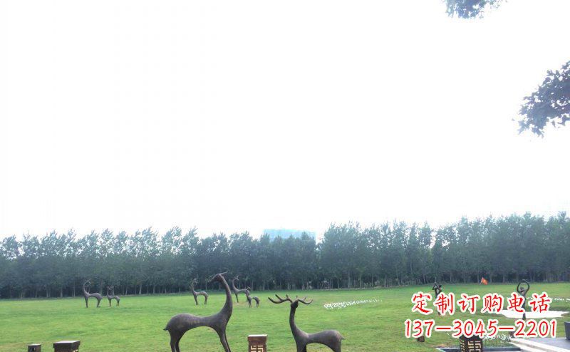 福建公园抽象小鹿动物铜雕 (2)
