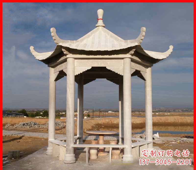 福建公园大理石六角石雕凉亭 (2)