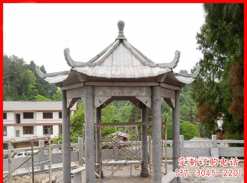 福建精美大理石六角石凉亭雕塑