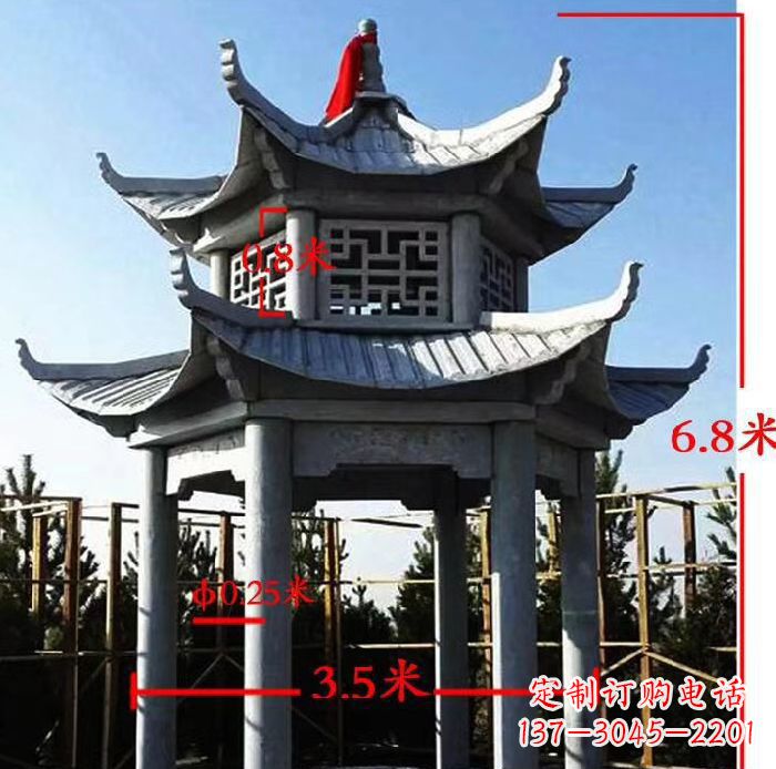 福建杰出的大理石六角石双层凉亭雕塑
