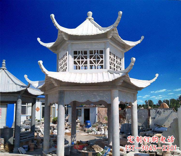福建大理石双层凉亭雕塑