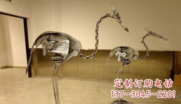 福建公园动物不锈钢抽象仙鹤雕塑