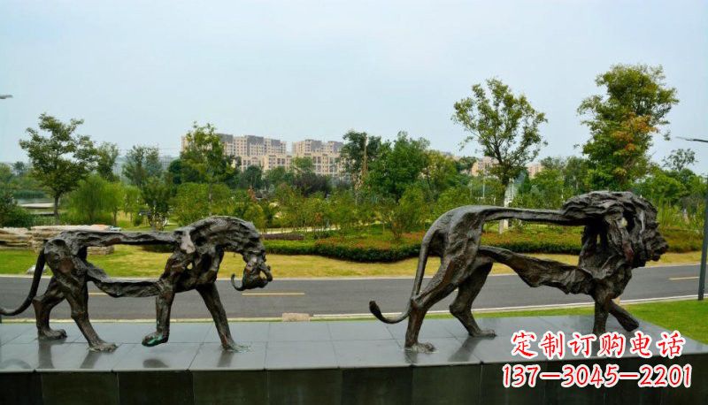 福建公园动物抽象狮子铜雕