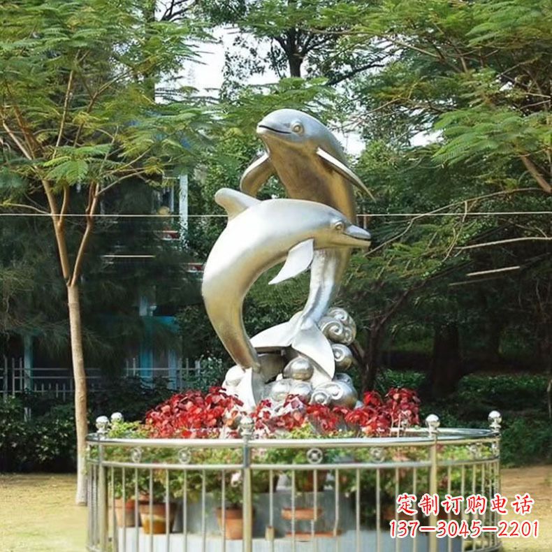 福建公园动物海豚不锈钢景观雕塑