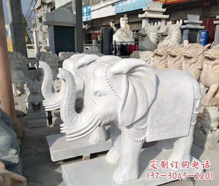 福建汉白玉大象雕塑——招财聚宝