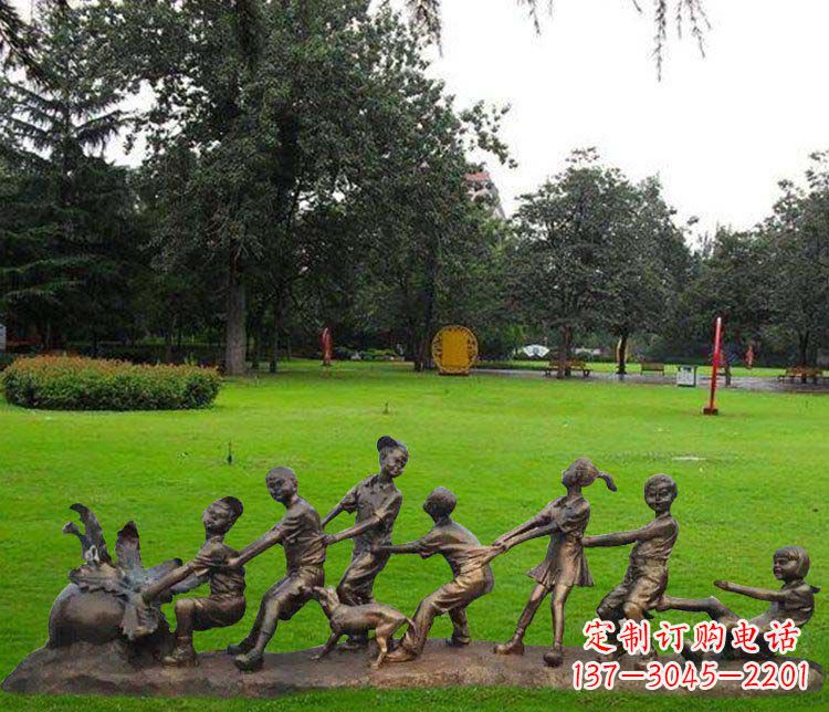 福建公园儿童拔萝卜人物小品铜雕