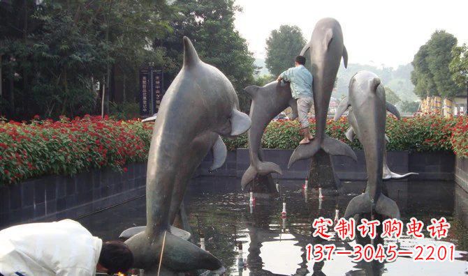 福建公园海豚动物铜雕