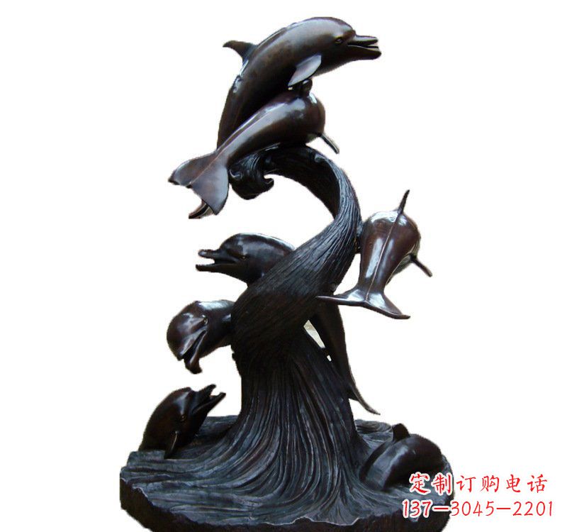 福建公园海豚喷泉铜雕