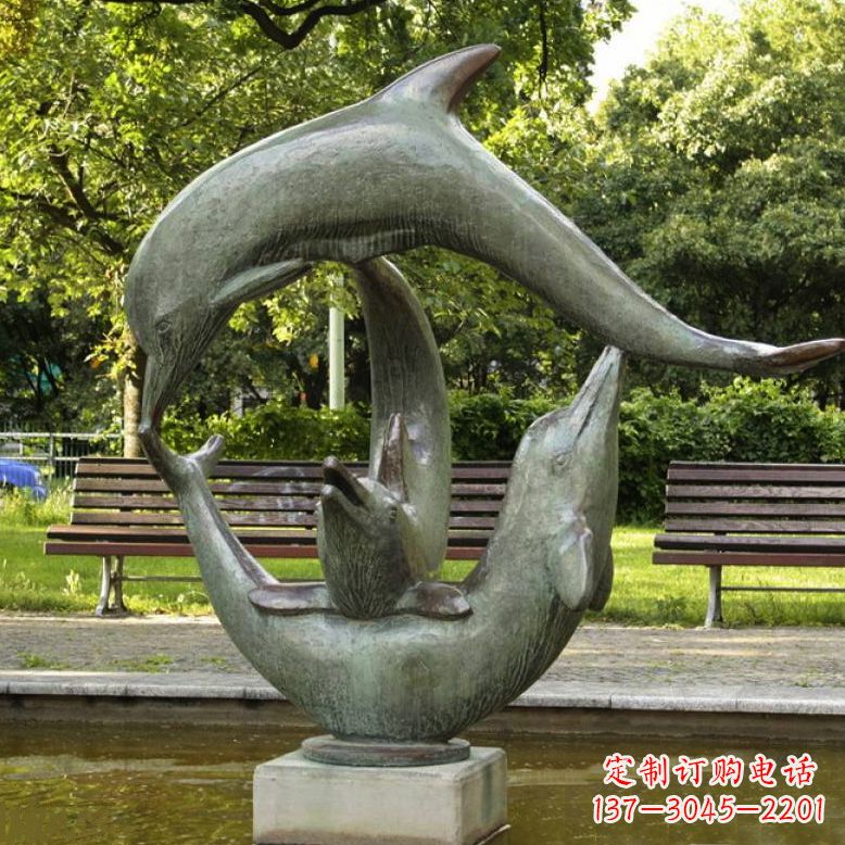 福建公园海豚水景景观铜雕喷泉