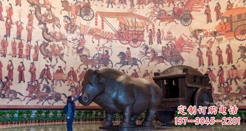 福建公园河马拉车景观铜雕