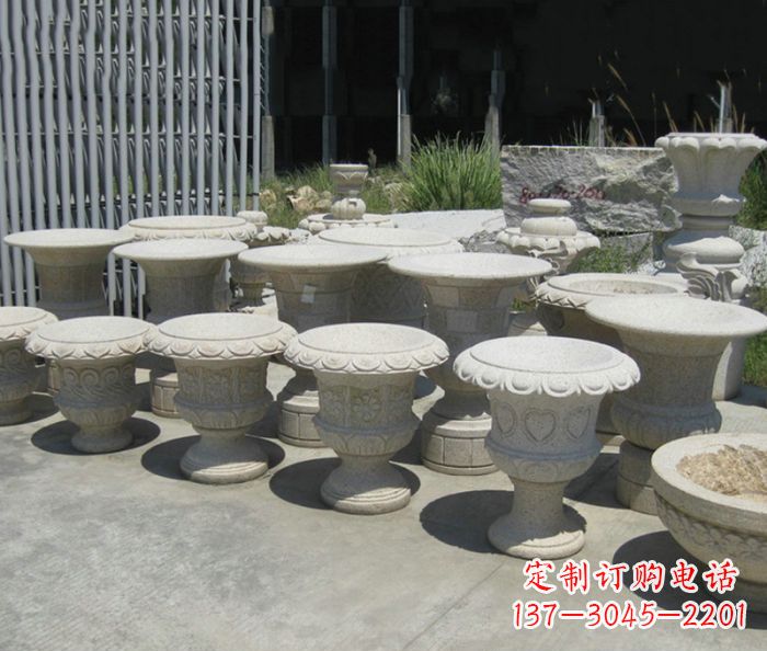 福建大理石花盆石雕艺术品