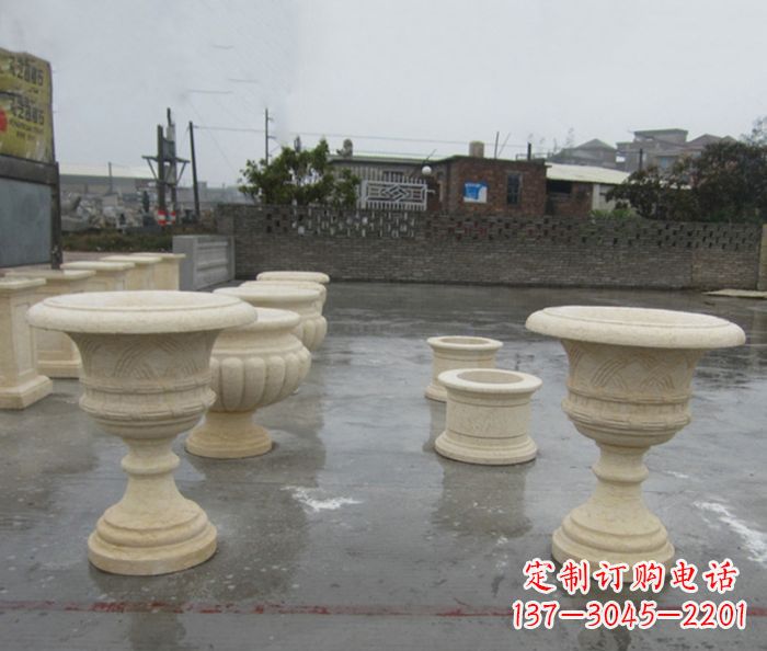 福建完美绽放——大理石花盆石雕