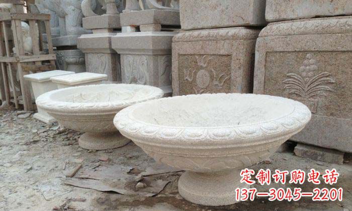福建细腻雅致的大理石花盆石雕