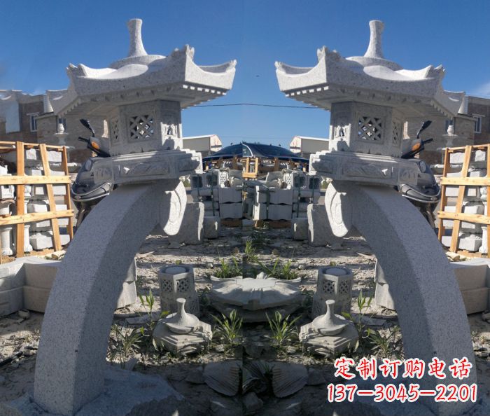 福建精美大理石镂空石灯雕塑