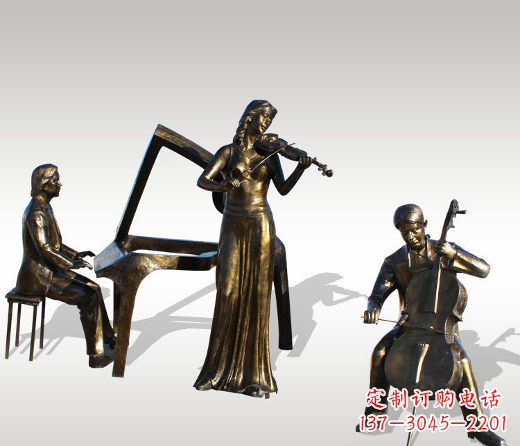 福建公园景观钢琴拉小提琴人物铜雕