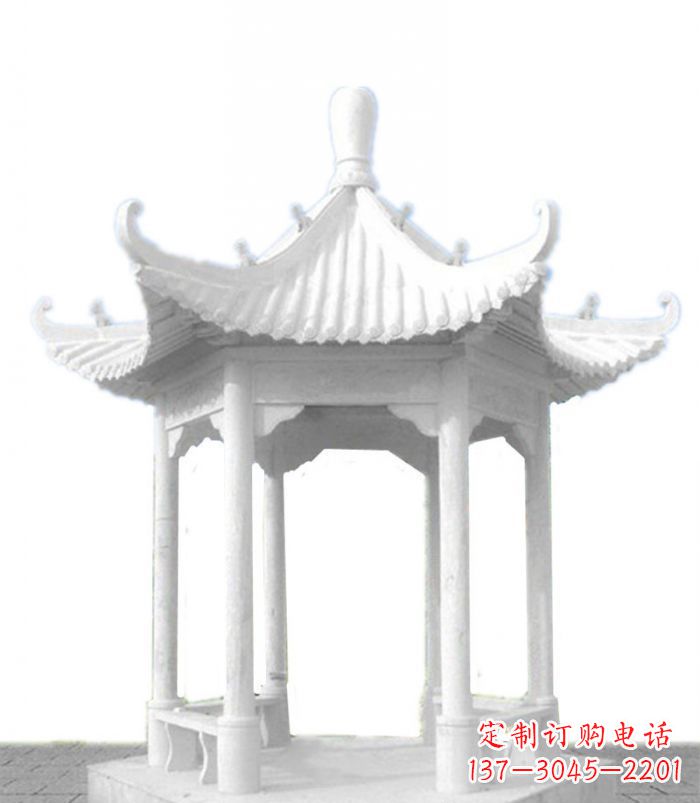 福建公园景观汉白玉石雕凉亭 (2)