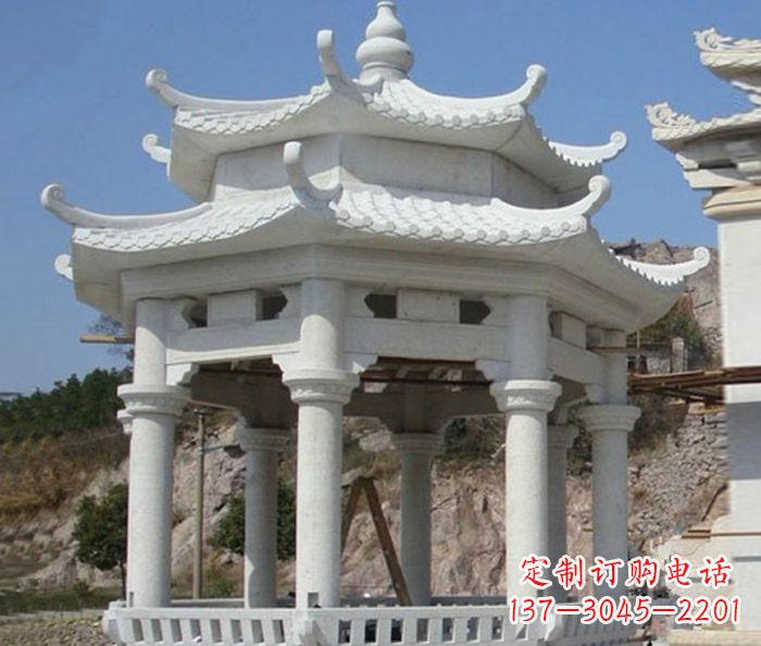 福建公园景观汉白玉石雕凉亭