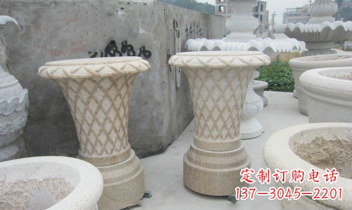 福建花篮式石雕镂空花盆