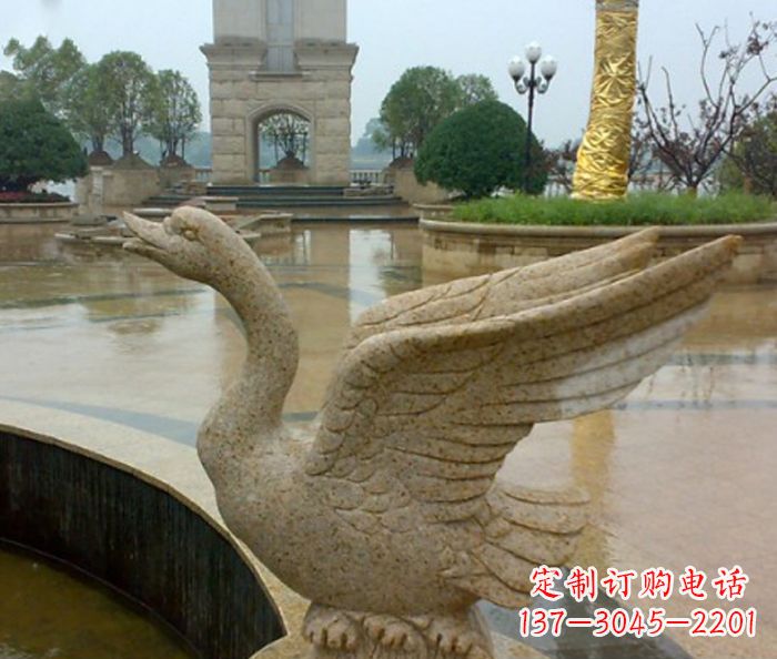 福建精美砂岩天鹅喷泉石雕