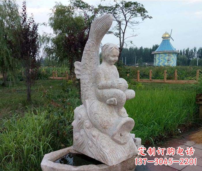 福建公园景观石雕鱼喷泉 (2)