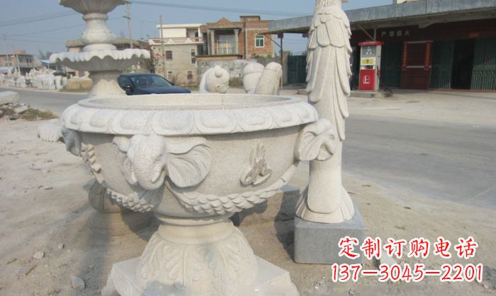 福建公园景观象头石雕水缸