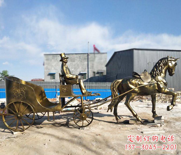 福建公园景观坐着马车的人物铜雕