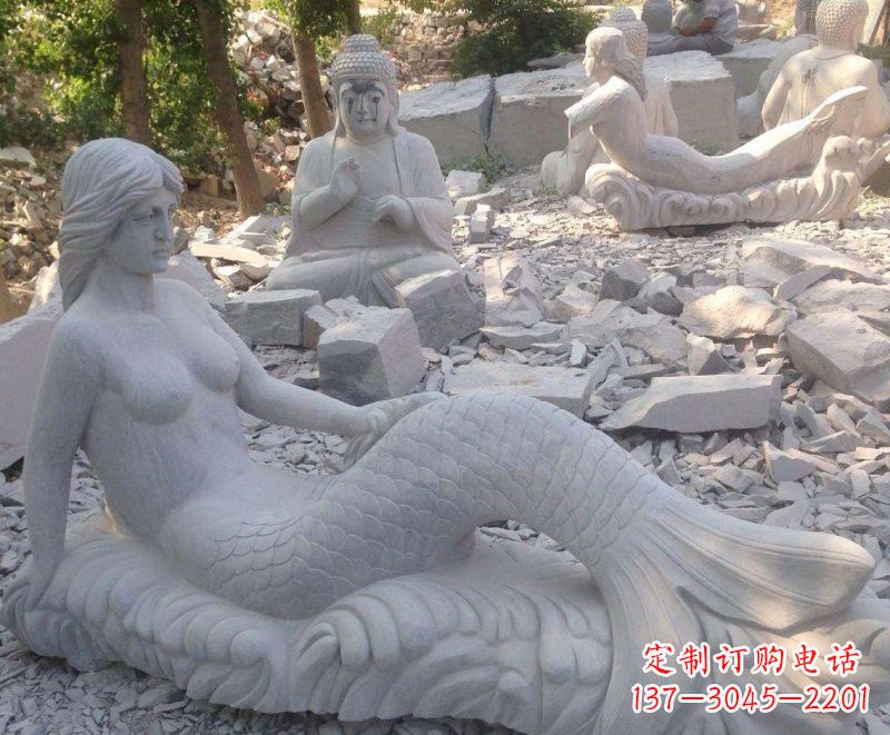 福建艺术精美美人鱼石雕
