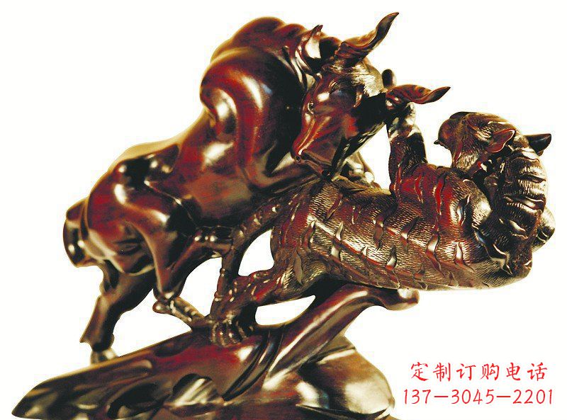 福建公园老虎和牛动物景观铜雕