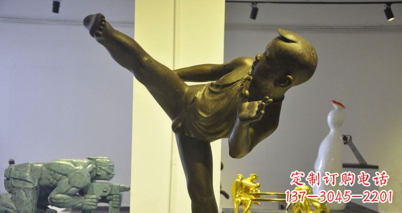 福建领雕塑男孩练功夫铜雕