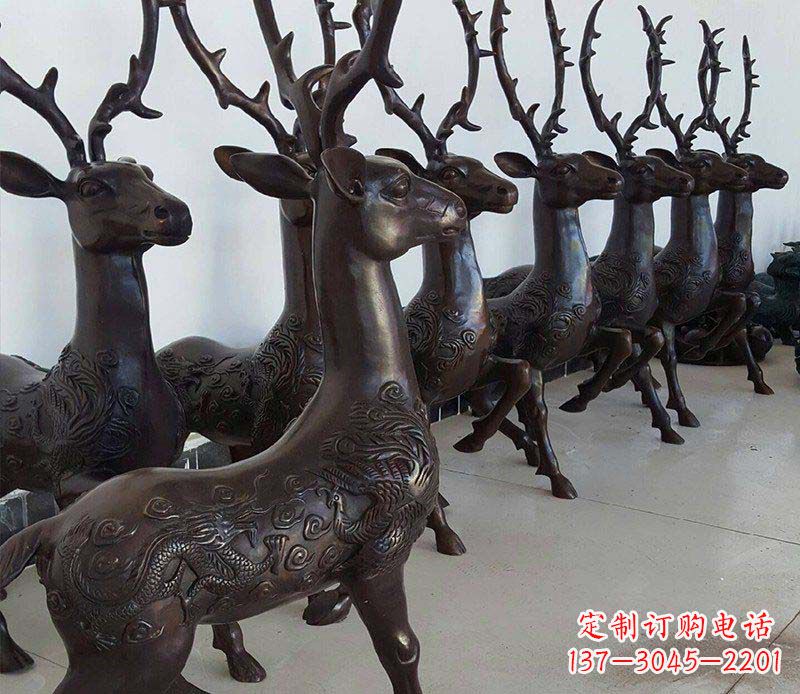 福建公园龙凤浮雕梅花鹿动物铜雕