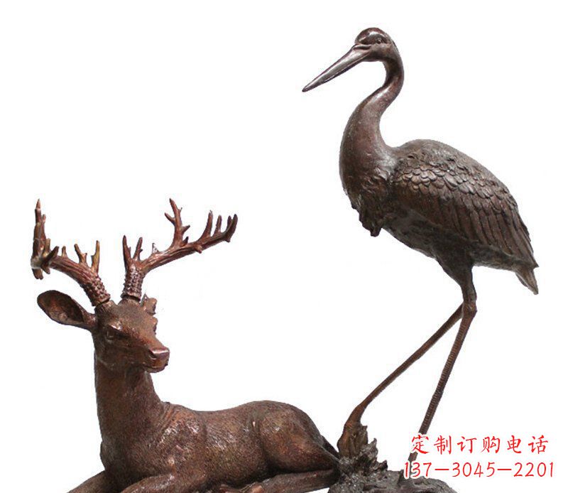 福建公园鹿仙鹤动物铜雕