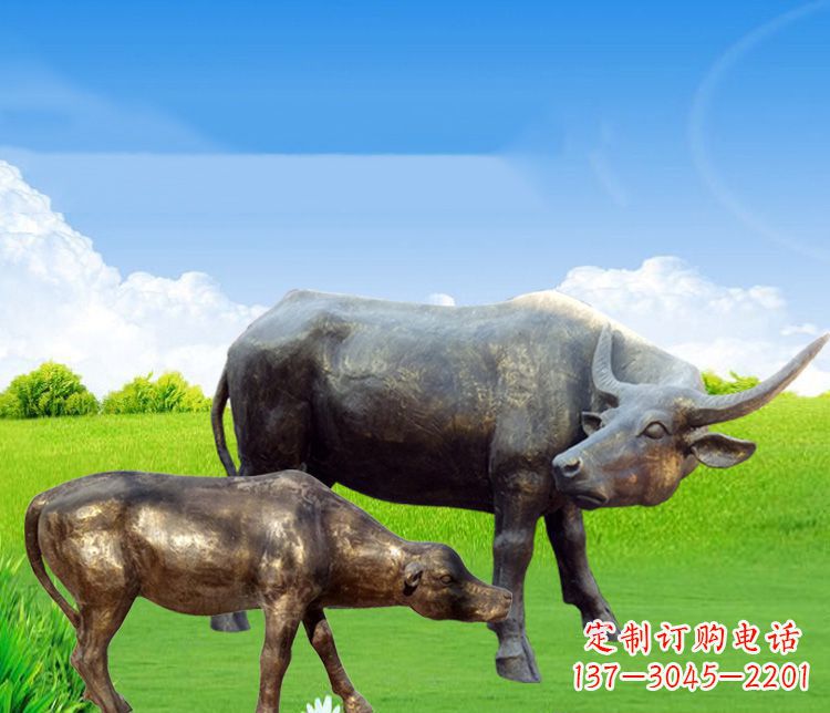 福建 传统文化风格母子黄牛铜雕塑