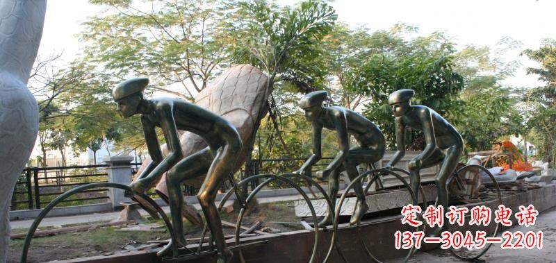 福建精致铜雕自行车景观雕塑