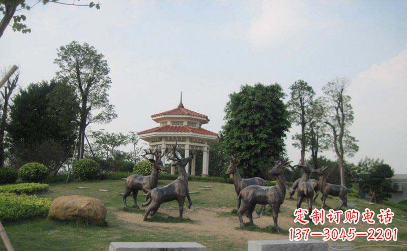 福建公园群鹿动物铜雕
